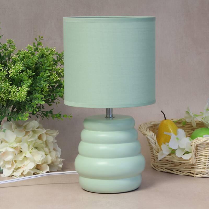 Ribbed Ceramic Table Lamp with Drum Shade - 12.75" - Green
