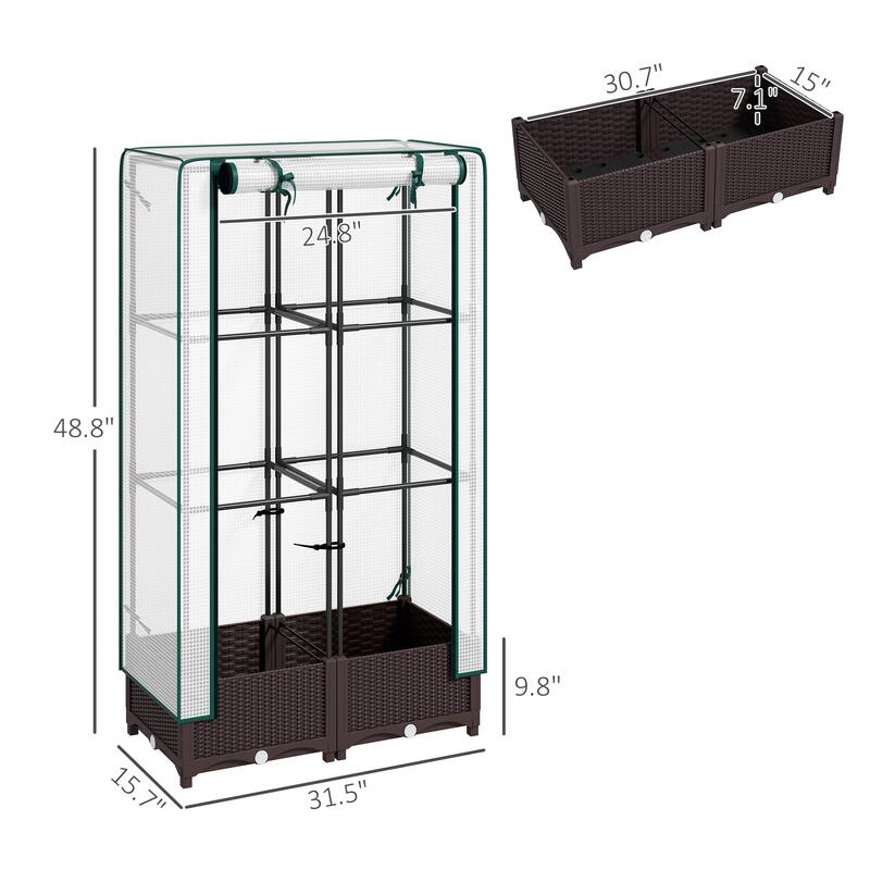 GDFStudio - Outdoor Garden Bed with Trellis, Protective Cover, Drainage Holes & Zipper Door - 48.8"H