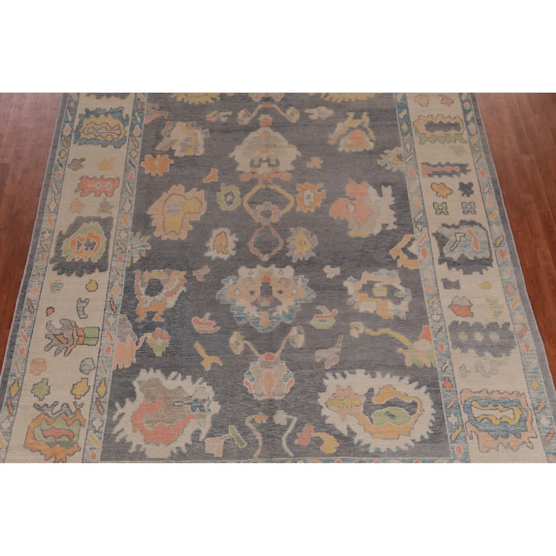 Hand Knotted Oriental 100% Wool Carpet Transitional All-Over Greys & Charcoal Oushak Area Rug - 13' 9'' X 10' 0''