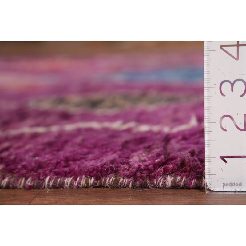 Hand Knotted Oriental 100% Wool Carpet Modern Geometric Purples Moroccan Area Rug - 8' 6'' X 4' 11''