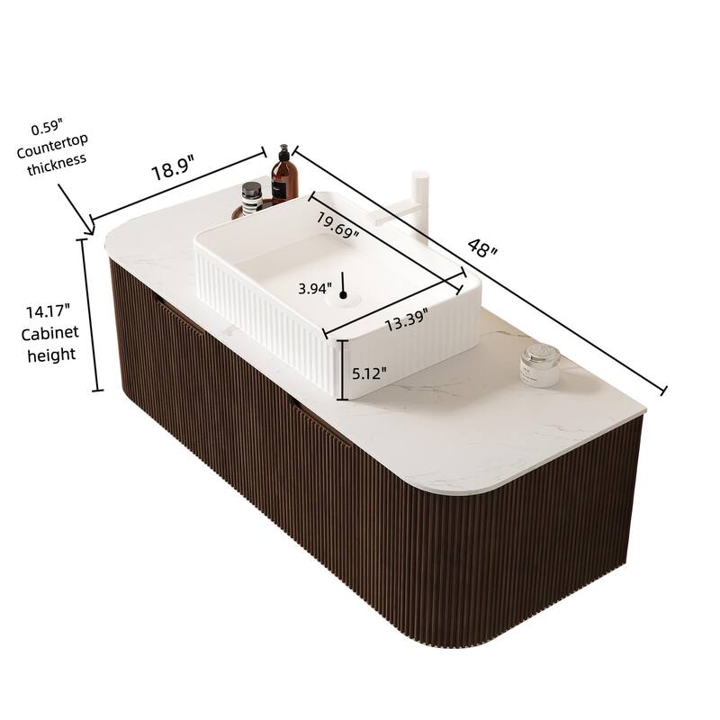 Wall Mounted Bathroom Vanity with White Rectangular Ceramic Basin