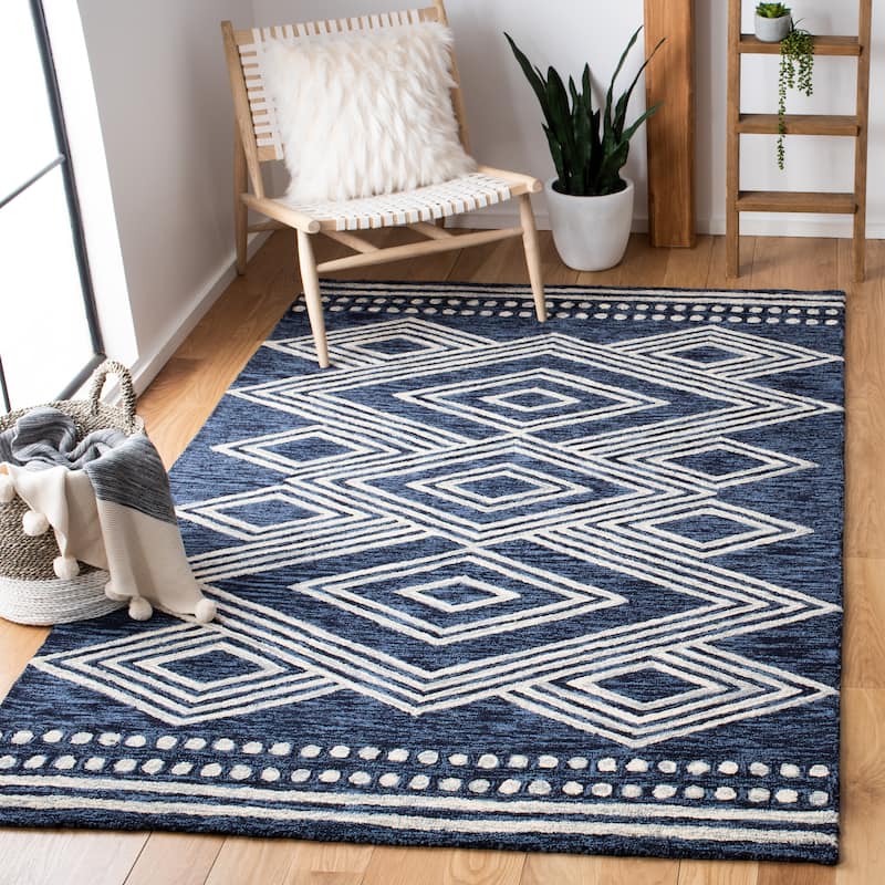 SAFAVIEH Handmade Micro-Loop Gudula Moroccan Wool Rug - 3' x 5' - Navy/Ivory