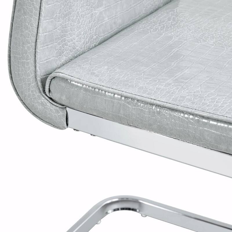 Set of 2 Retro Alligator Skin Upholstered Dining Chairs with Crystal Buckle Design & Faux Leather