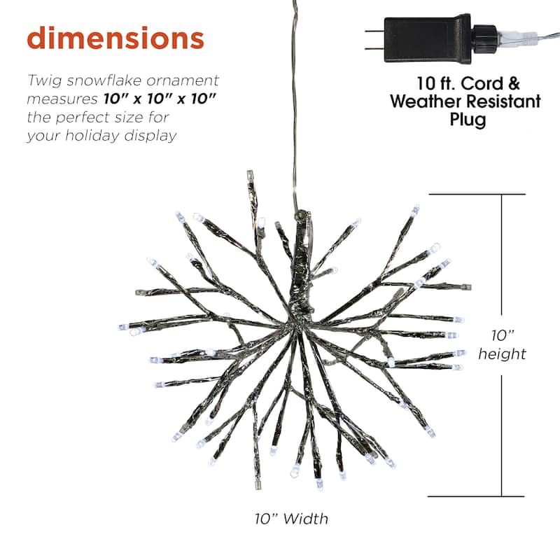 Alpine Corporation 10"H Indoor Christmas Snowflake Ornament with LED Lights