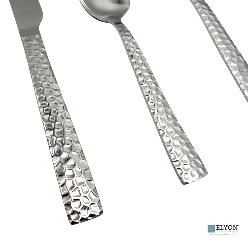 Elyon Hammered Reflective Silver 20, 40, 60 Piece Flatware Set Stainless Steel Service For 4, 8, 12