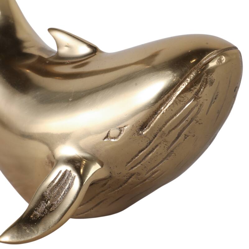 Metal Sculpture Whale Ocean-Inspired Decorative Figurine - 11" Gold - 8" x 7" x 11"