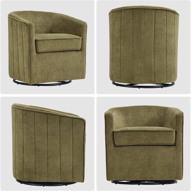 Swivel Accent Chair , 360 Degree Club Chair with Ottoman Set, Fabric Barrel Reading Chairs for Living Room Bedroom