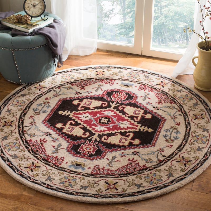SAFAVIEH Handmade Bellagio Adelya Modern Oriental Wool Rug - 5' Round - Beige/Black