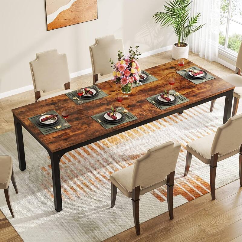 78.7" Rectangle Wood Dining Table, Long Kitchen Table for Living/Dining Room