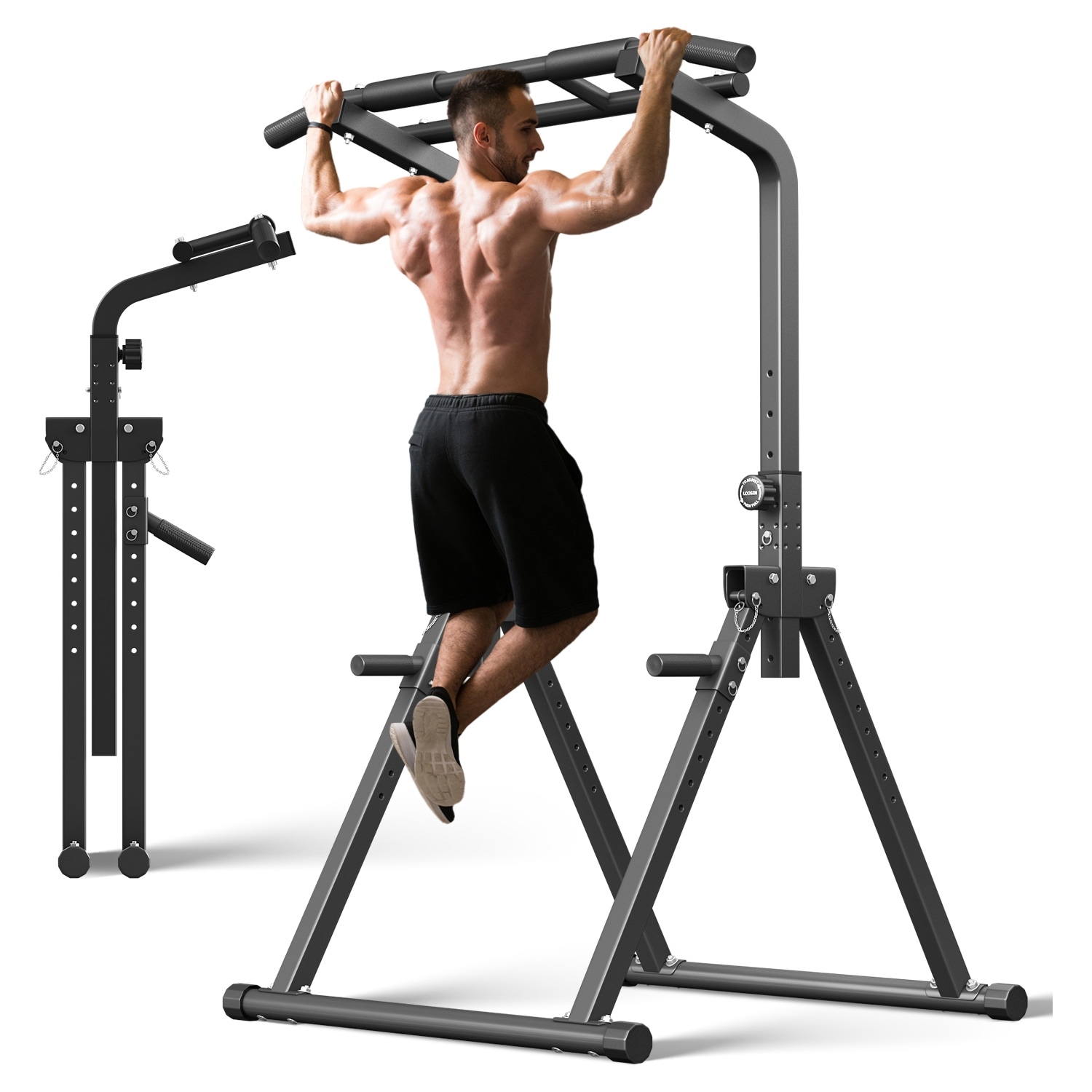 ZENOVA Foldable Pull Up Station Power Tower for Home Gym, Height Adjustable Pull Up Bar Dip Station