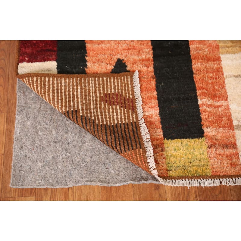 Geometric Moroccan Oriental Area Rug Orange Hand-Knotted Wool Carpet - 7'1" x 9'8"