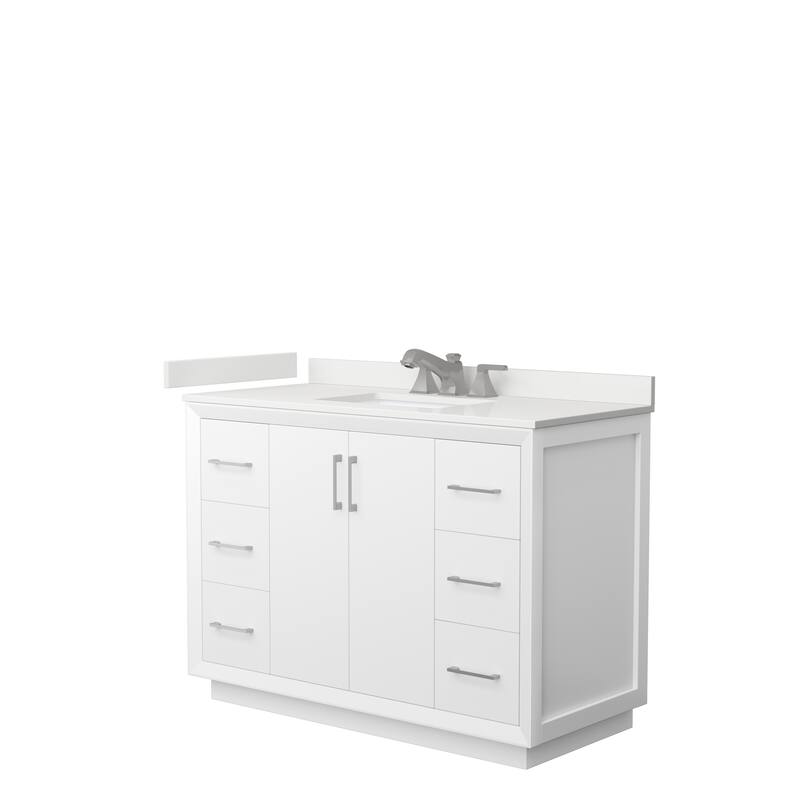 Strada 48-inch Single Vanity, Quartz Top - White, Nickel Trim, White Quartz Top