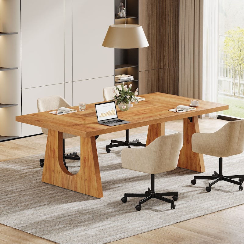 Wood Conference Table Oka Rectangular Office Meeting Room Desk - Brown