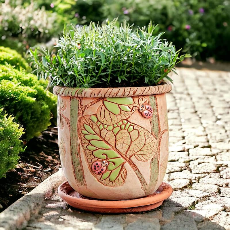 Golden Ceramics 5.9" Handmade Flower Pot Planter - Ladybugs