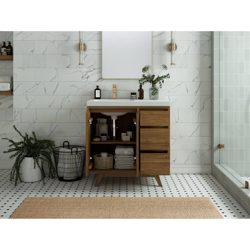Willow Collections 36 in. W x 22 in. D Madison Teak Left Offset Sink Bathroom Vanity with Countertop