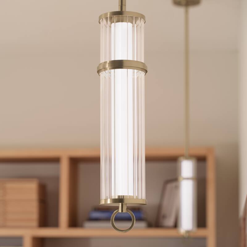 Kichler Lighting Riven 15.5 Inch LED 1 Light Pendant with Clear Fluted Glass in Champagne Bronze