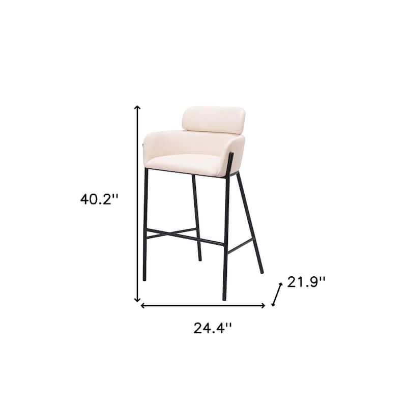 30" Beige And Black Fabric And Steel Bar Height Bar Chair