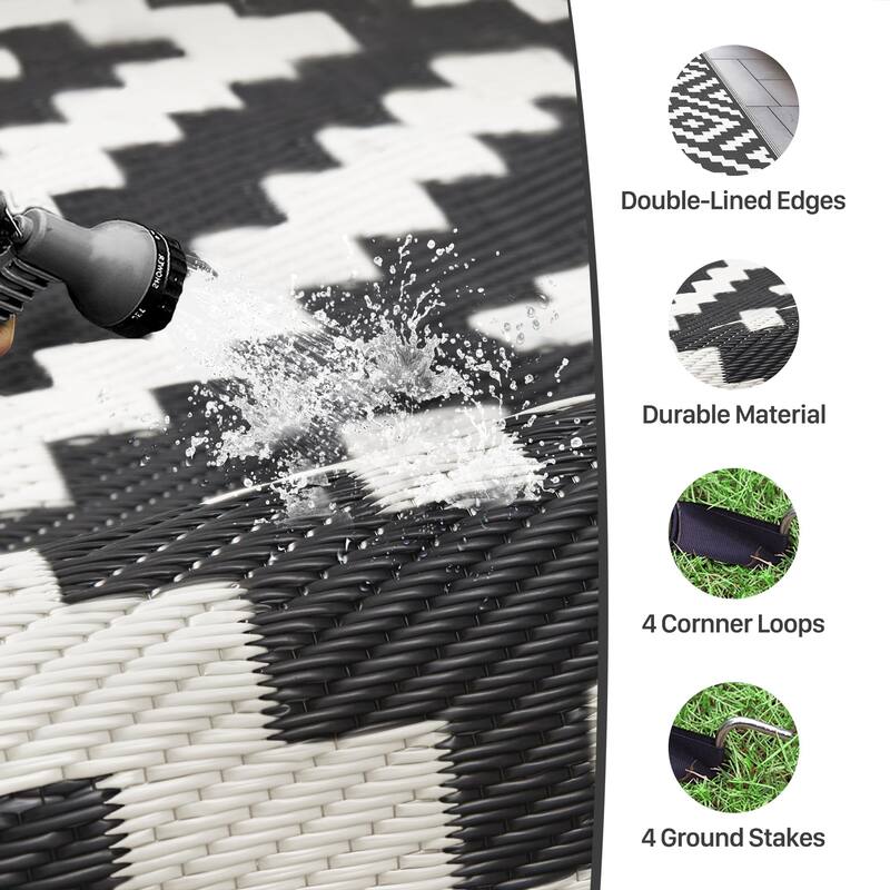 Outdoor Rug for Patio Clearance, Black&White
