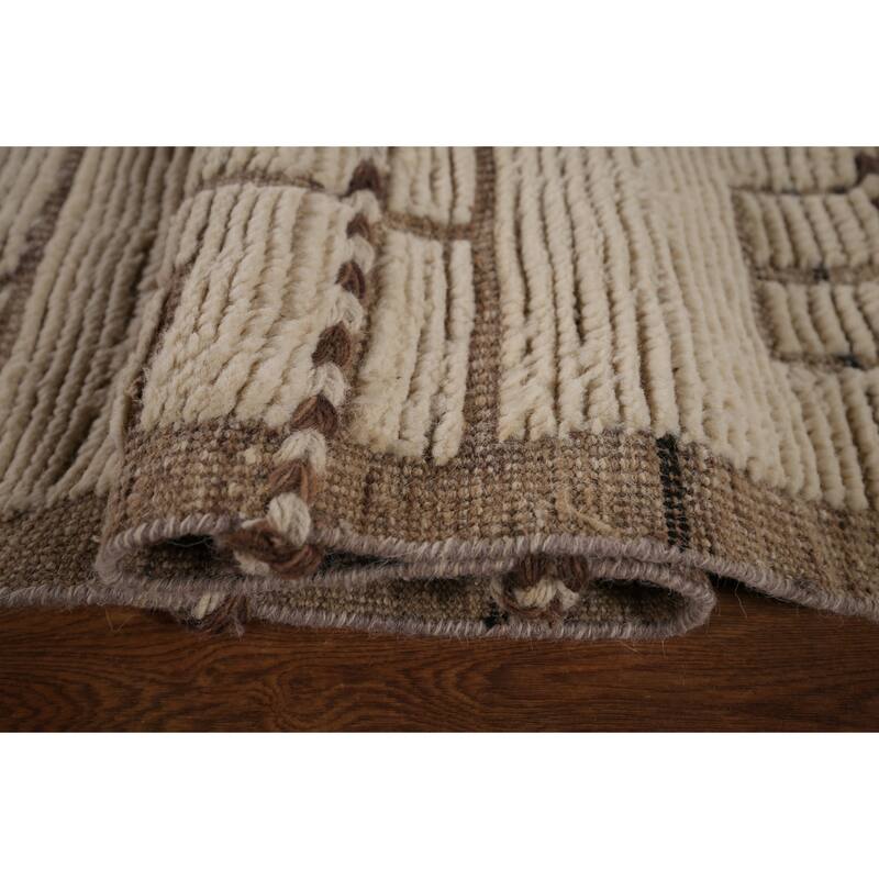 Modern Moroccan Large Rug Handmade Beige Wool Carpet - 11'10"x 16'1"