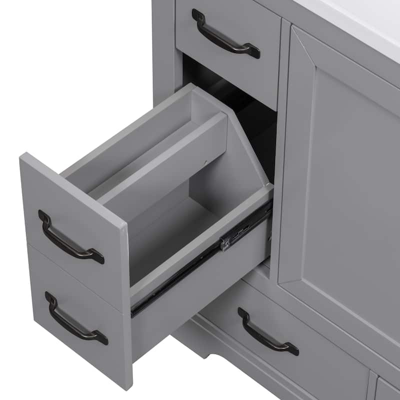 36 Inch MDF Freestanding Bathroom Vanity Set with Integrated Ceramic Sink