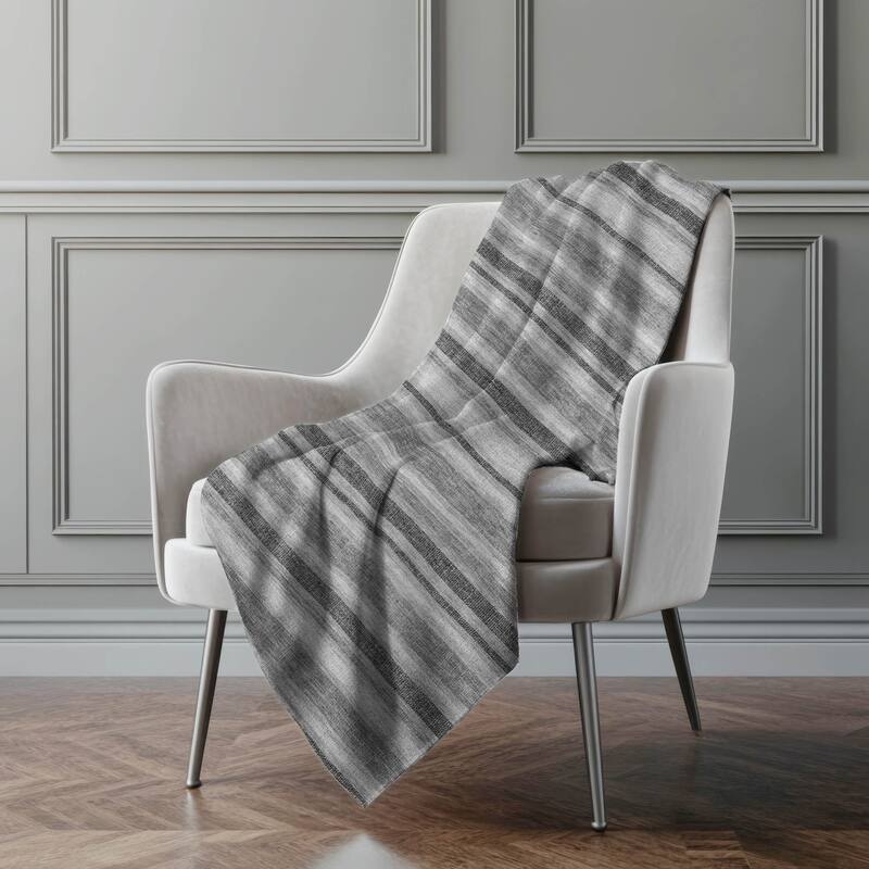 Premium Machine Washable Modern Stripe Sherpa Throw Blanket - Silver - 4'2" x 5'10"