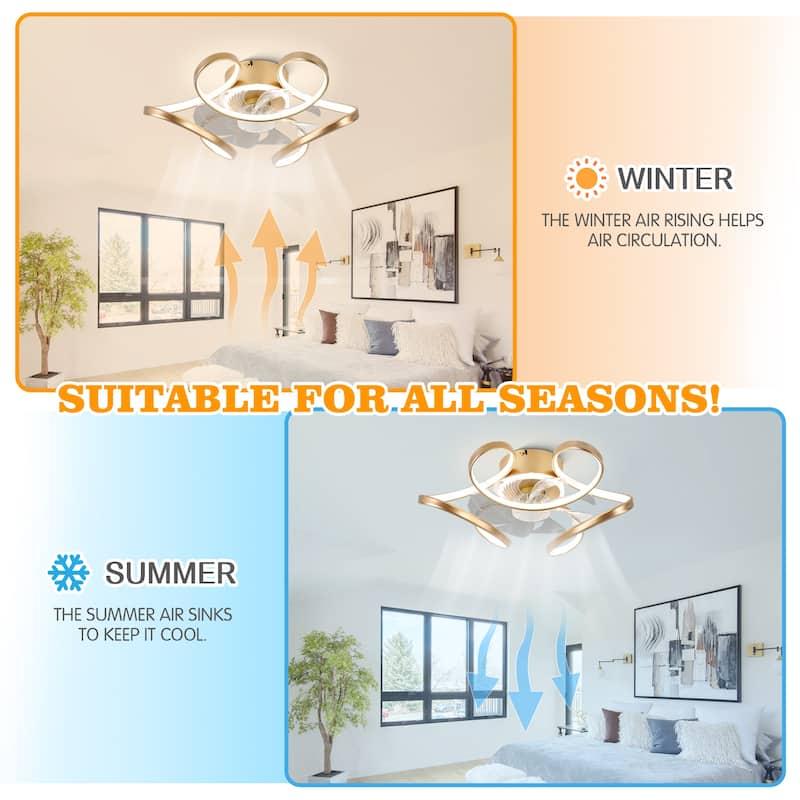 Oaks Aura 22"Futuristic Black Modern Flush Mount Ceiling Fan with Light, Low Profile 6-Speed Smart APP Ceiling Fan With Remote