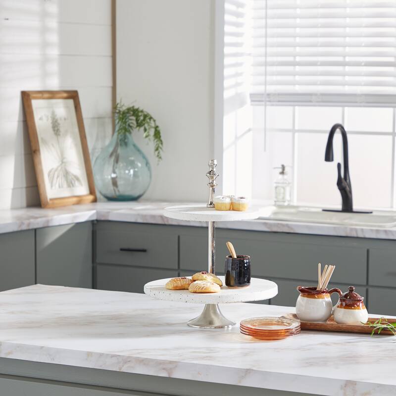 White Stoneware Glam Tiered Server 17 x 14 x 14 - 14 x 14 x 17Round