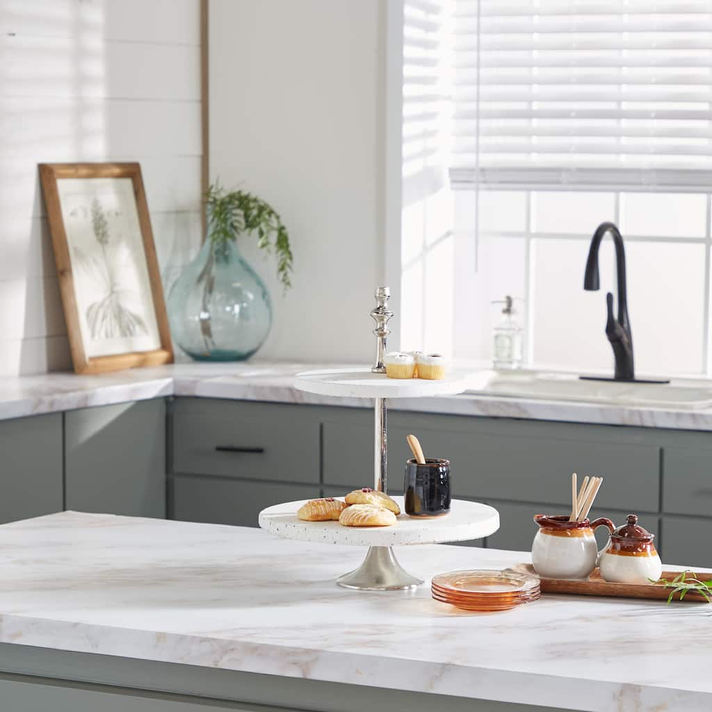 White Stoneware Glam Tiered Server 17 x 14 x 14 - 14 x 14 x 17Round