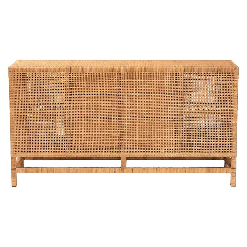 Vivan Bohemian Honey Rattan and Mahogany Wood 3-Drawer Storage Cabinet