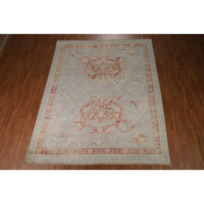 Vegetable Dye Oushak Turkish Rug Handmade Floral Wool Carpet - 8'2"x 10'2"