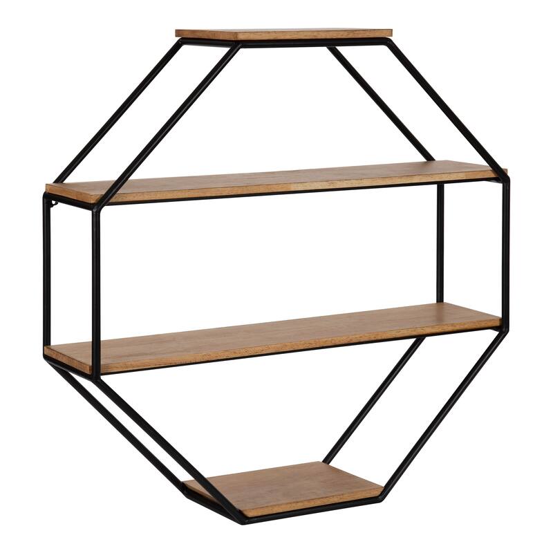 Kate and Laurel Lintz Octagon Floating Wall Shelf - 24x24 - Rustic Brown