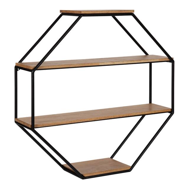 Kate and Laurel Lintz Octagon Floating Wall Shelf - Rustic Brown - 24x24