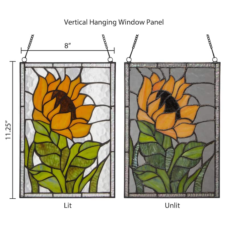 Single Sunflower River of Goods Stained Glass Vertical Window Panel