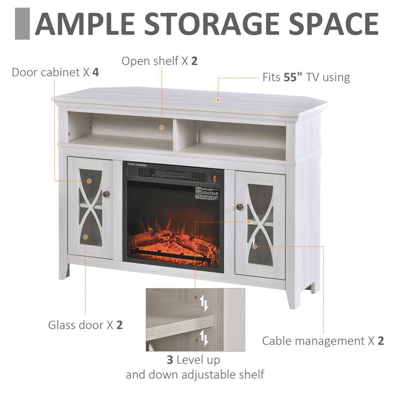 HOMCOM 2-IN-1 Wood Corner TV Stand with Media Center Console and Electric Fireplace, Fits 65'' TV