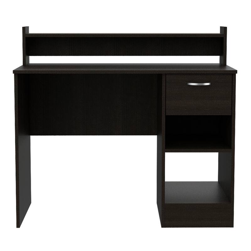 Modern Writing Desk with Storage Drawers, Open Shelf, and Stylish Hutch for Home Office or Study Room