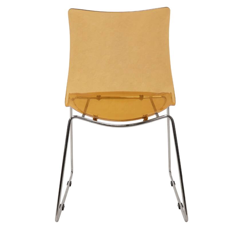 Lima Modern Contemporary Transparent Stackable Acrylic in Chrome Steel Dining Accent Side Chair Set of 2