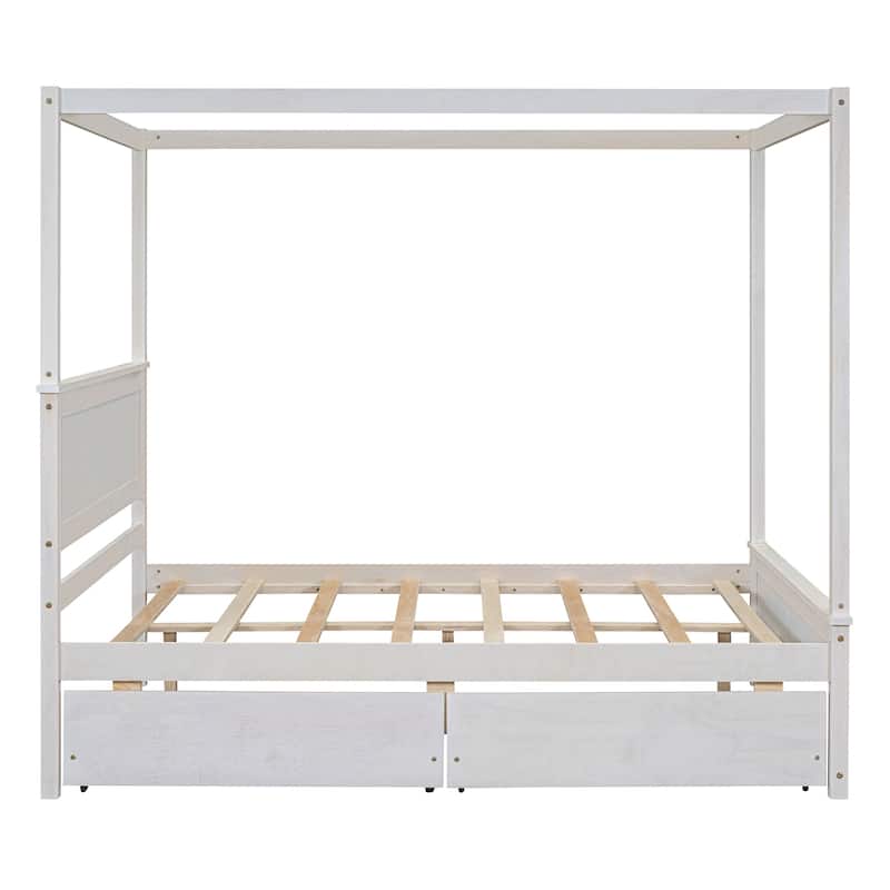 Full Size Wood Canopy Bed with two Drawers