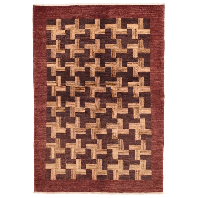 ECARPETGALLERY Hand-knotted Peshawar Ziegler Dark Brown Wool Rug - 6'0 x 8'8