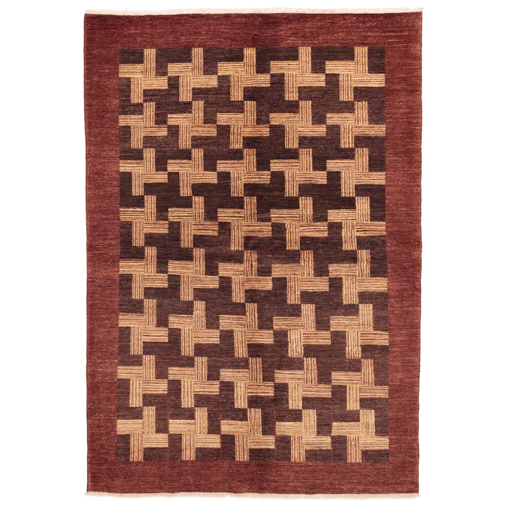 ECARPETGALLERY Hand-knotted Peshawar Ziegler Dark Brown Wool Rug - 6'0 x 8'8