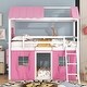 preview thumbnail 1 of 28, Playhouse Inspired Twin Size Bunk Bed with Windows & Tent Pink
