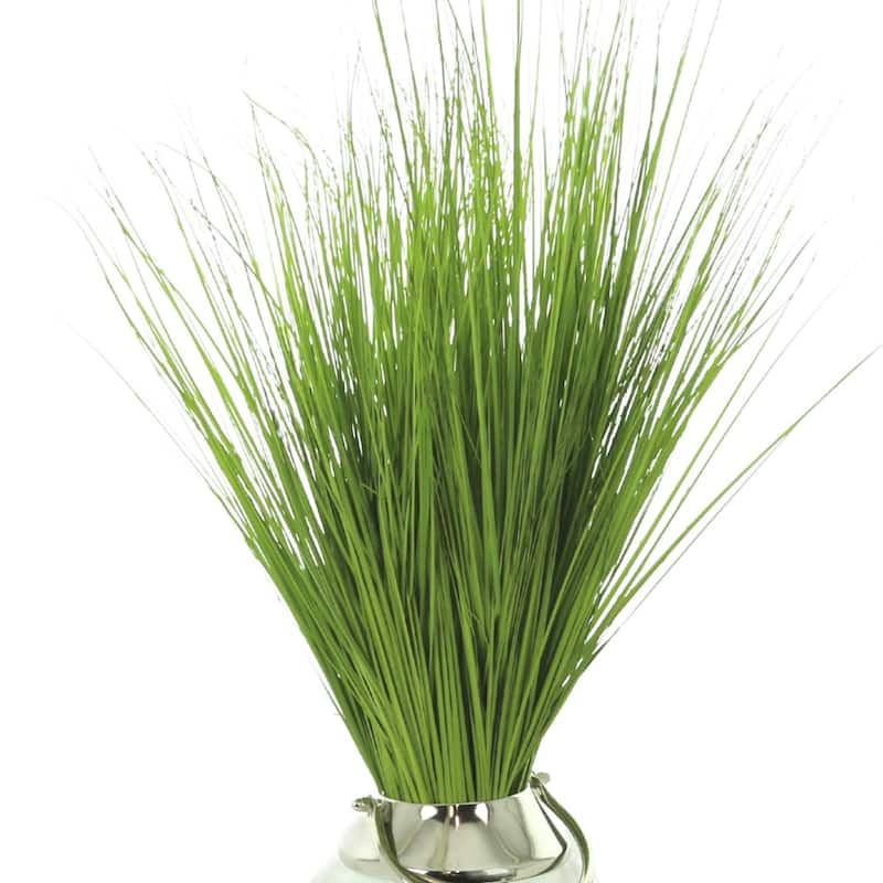 Organic Modern Green Grass in Round Glass Vase with Rocks and Acrylic Water