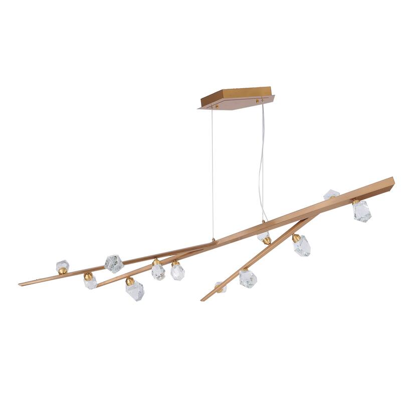 Modern Crystal Chandelier - Long Hanging Light Fixture for Dining Room, Living Room - 13.4