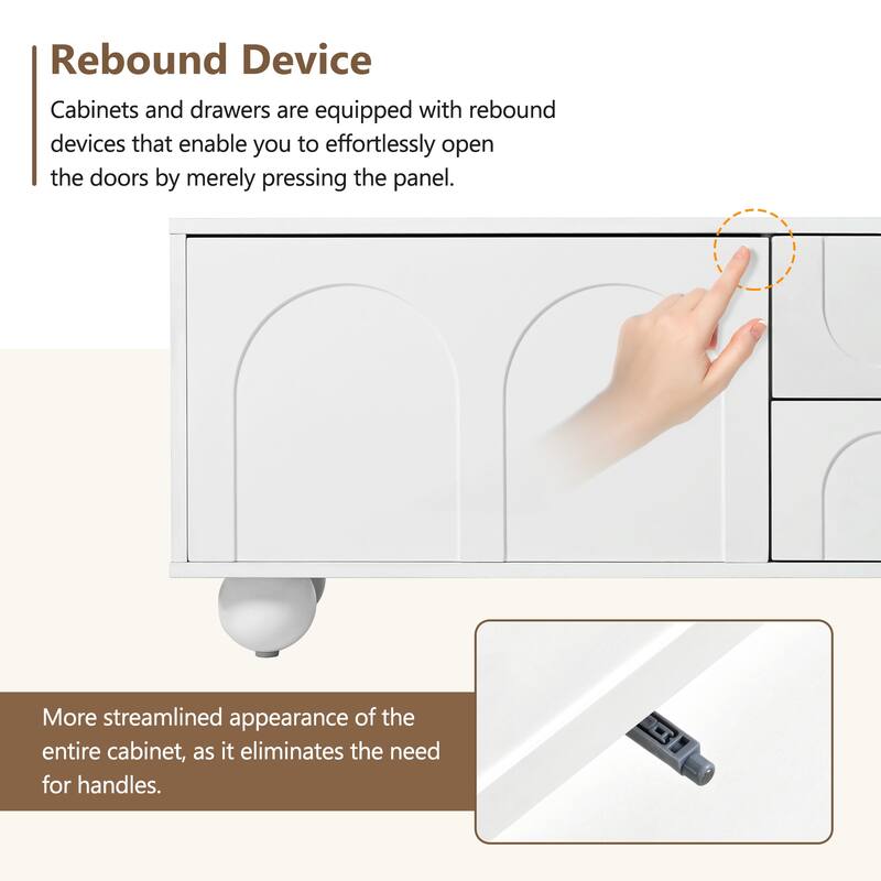 Modern TV Stand Arched TV Stand for TVs up to 75 Inches with 2 Drawers and Rebound Device, for Living Rooms and Bedrooms