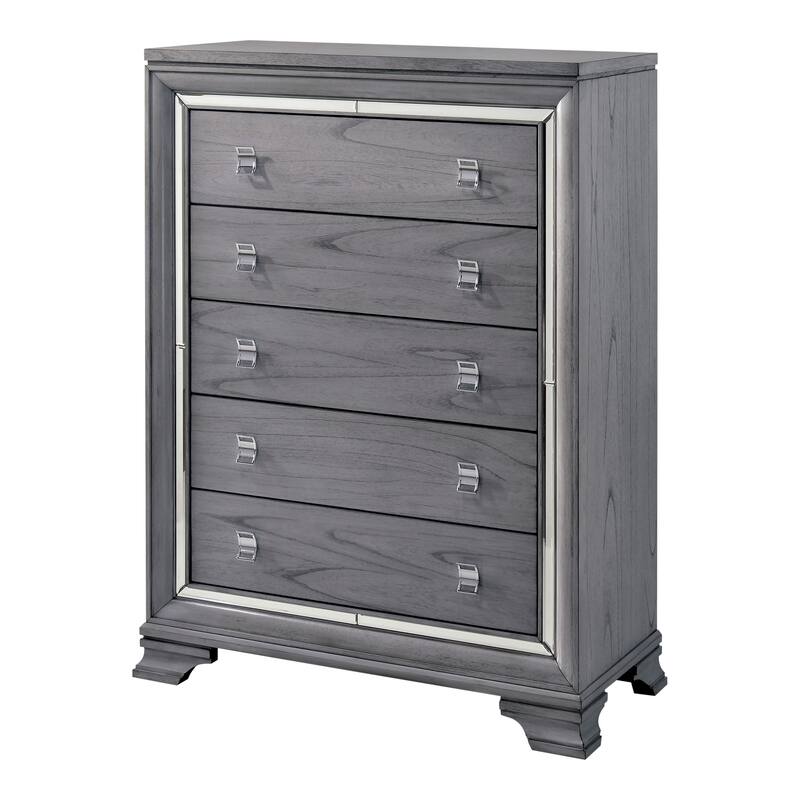 Furniture of America Taia Contemporary Grey 2-Piece Panel Bed and Chest Set with LED
