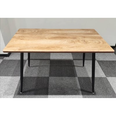 Modern minimalist MDF wood color desktop, black metal legs, small sized dining table, computer desk