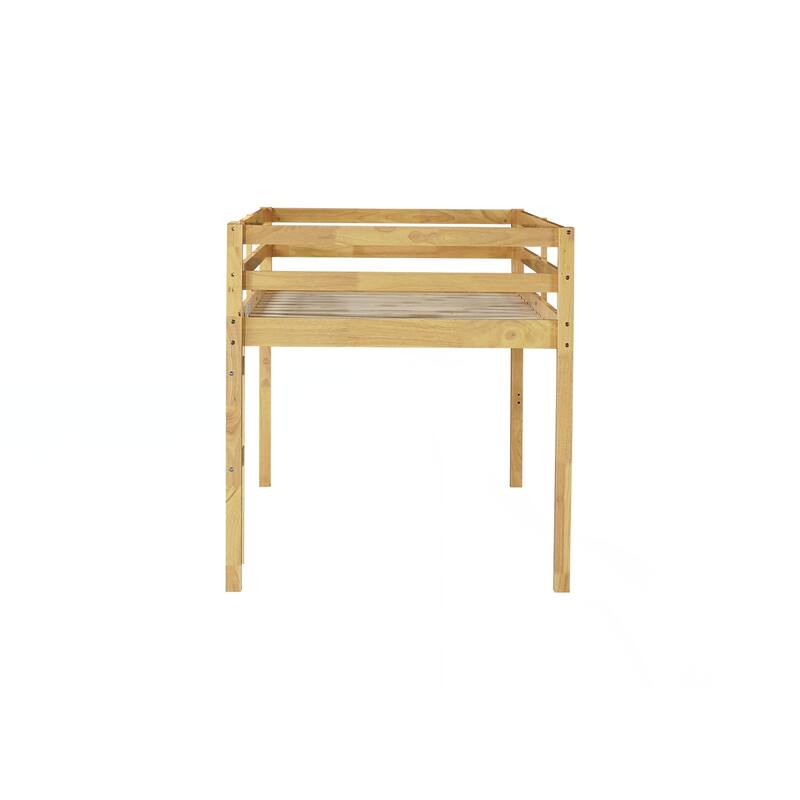 Solid Wooden, Rubber Wooden Twin Loft Bed with Ladder, Bed Platform of Strengthened Slats