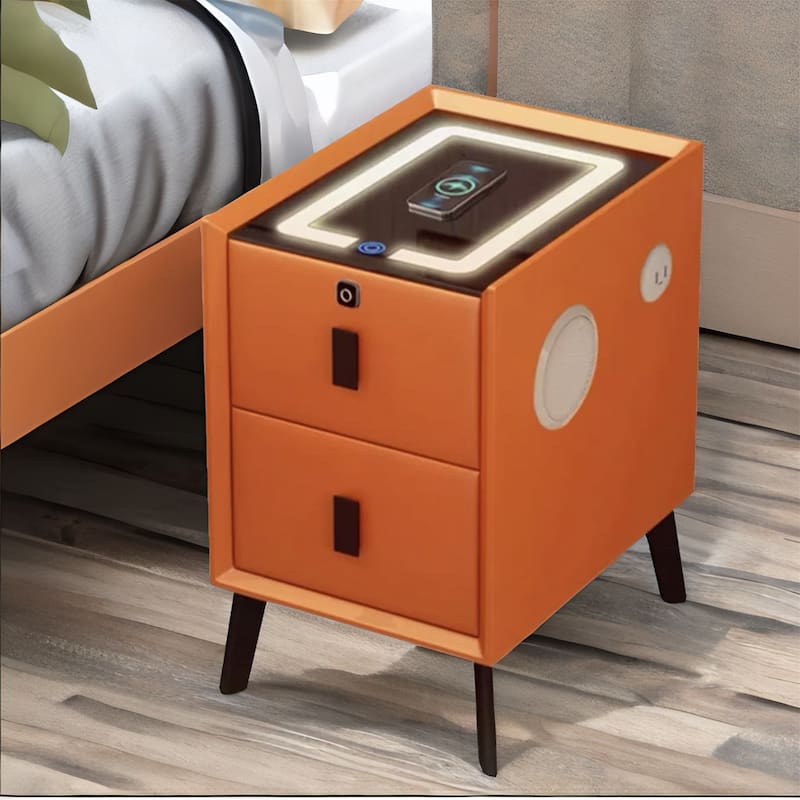 2 Drawer Smart Lighted Nightstand with Charging Station - Orange