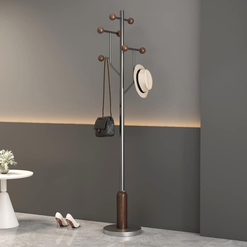 Freestanding Metal Coat Rack Stand Heavy Duty Coat Tree, Single - 70.9"H x 16.9"W(top) x 12.6"Dia(base)