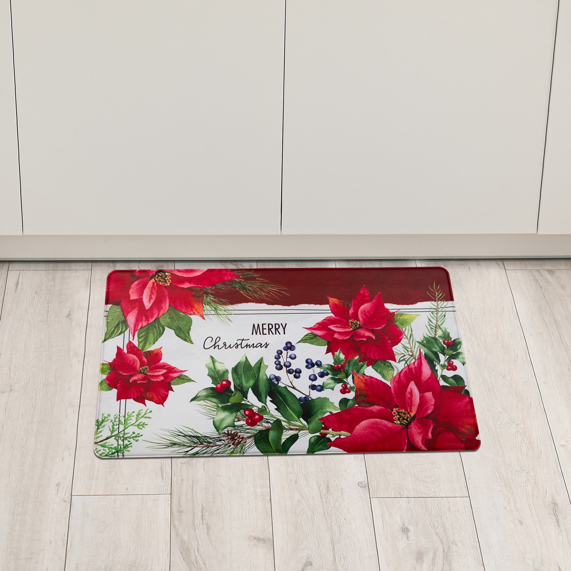 Poinsettia Merry Christmas Kitchen Comfort Anti-Fatigue Floor Mat- 17.75" x 29.5" - 17.75" x 29.5"