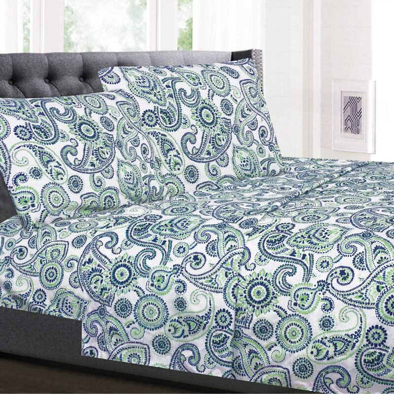 Sweet Home Collection 4 Piece Modern Paisley Printed Sheet Set, Double Brushed Microfiber